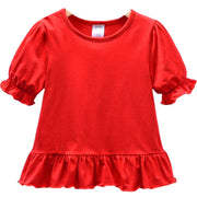 カットソー Tシャツ 半袖 トップス キッズ ベビー 子供服 フレア フリル シンプル 無地 切り替え パフスリーブ 丸首 ラウンドネック ボリューム袖 プルオーバー ギャザー カジュアル かわいい 可愛い 普段着 普段使い 着回し 合わせやすい 子ども こども 赤ちゃん 幼児 女の子 女児 ガールズ 春 夏 秋 80 90 100 110 120 130cm