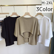 カットソー Tシャツ レディース トップス ラウンドネック 半袖 背中開き 背中見せ おしゃれ カジュアル 無地 単色 お出かけ