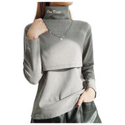 授乳服 マタニティウェア トップス カットソー 長袖 ハイネック タートルネック 授乳口付き 大きいサイズ ロゴ おしゃれ シンプル 産前 産後 入院 ルームウェア 部屋着 グレー ベージュ ピンク