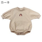 ロンパース トレーナー ボディスーツ つなぎ ベビー服 赤ちゃん 男の子 女の子 長袖 ロングスリーブ 袖リブ 股下ボタン かわいい