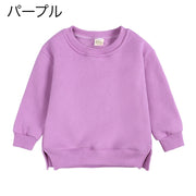 トレーナー 長袖 キッズ ベビー 子供 女の子 男の子 トップス ラウンドネック スリット 袖口リブ 無地 単色 シンプル 普段使い 部屋着 カジュアル 着回し 合わせやすい 子供服