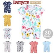 ロンパース ベビー 赤ちゃん 新生児 乳幼児 子供 子ども キッズ 女の子 男の子 女子 男子 半袖 つなぎ ラウンドネック 丸首 ファスナー ジップアップ 恐竜 お花 アニマル 動物 ペンギン 可愛い お洒落 子ども服