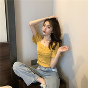 カットソー 半袖 レディース トップス 単品 スクエアネック 無地 単色 ギャザー 着回し セクシー シンプル 可愛い おしゃれ お出かけ 女の子 女性用 婦人服 黒 白 黄 緑 赤 ピンク ベージュ