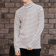 長袖カットソー ロングTシャツ ロンT メンズ 大きいサイズ トップス プルオーバー ゆったり ハイネック ボーダー カジュアル