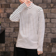 長袖カットソー ロングTシャツ ロンT メンズ 大きいサイズ トップス プルオーバー ゆったり ハイネック ボーダー カジュアル