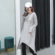 チュニックワンピ チュニック カットソー ロングＴシャツ 長袖 レディース 女性 婦人 トップス ラウンドネック ワンピース スリット入り ドロップショルダー 無地 単色 ゆったり ラフ おしゃれ シンプル ナチュラル カジュアル かわいい リラックス 部屋着 お出かけ 黒 灰 白