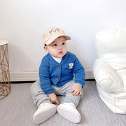 カーディガン キッズ ベビー 子供服 Vネック 長袖 ニット 前開き 前ボタン アップリケ ワッペン 単色 シンプル 男の子 女の子 カジュアル おしゃれ