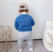 カーディガン キッズ ベビー 子供服 Vネック 長袖 ニット 前開き 前ボタン アップリケ ワッペン 単色 シンプル 男の子 女の子 カジュアル おしゃれ