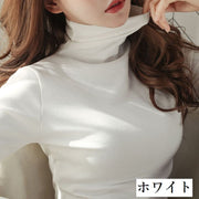 カットソー 長袖 レディース トップス ハイネック プルオーバー スリムライン 無地 ソリッドカラー 婦人服 女性用 大きいサイズあり 暖かい あったか カジュアル 着回し 普段着 デイリー S M L XL 2XL 3XL