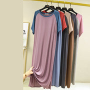 ワンピース Tシャツワンピ レディース 半袖 ラグランスリーブ ラウンドネック ミディアム スリット バイカラー カラーブロック とろみ グレー パープル ブラウン