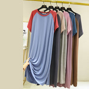 ワンピース Tシャツワンピ レディース 半袖 ラグランスリーブ ラウンドネック ミディアム スリット バイカラー カラーブロック とろみ グレー パープル ブラウン