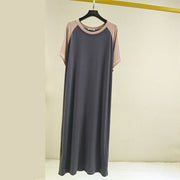 ワンピース Tシャツワンピ レディース 半袖 ラグランスリーブ ラウンドネック ミディアム スリット バイカラー カラーブロック とろみ グレー パープル ブラウン