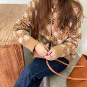 カーディガン ニット レディース 長袖 丸首 前開き 前ボタン 花柄 フラワー 総柄 おしゃれ かわいい 羽織り トップス カジュアル デイリー 普段使い お出かけ 女性用