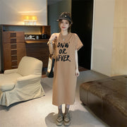 ワンピース Tシャツワンピース 半袖 ロング レディース ラウンドネック クルーネック Aライン プルオーバー 大きいサイズ 無地 単色 体型カバー 楽チン