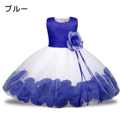 ドレス ワンピース ノースリーブ キッズ ジュニア 女の子 フレア ミディ丈 ミモレ丈 ラウンドネック ウエストコサージュ 背中ファスナー リボン お花 フラワー 華やか おしゃれ フォーマル 発表会 パーティー お呼ばれ お出かけ 女子