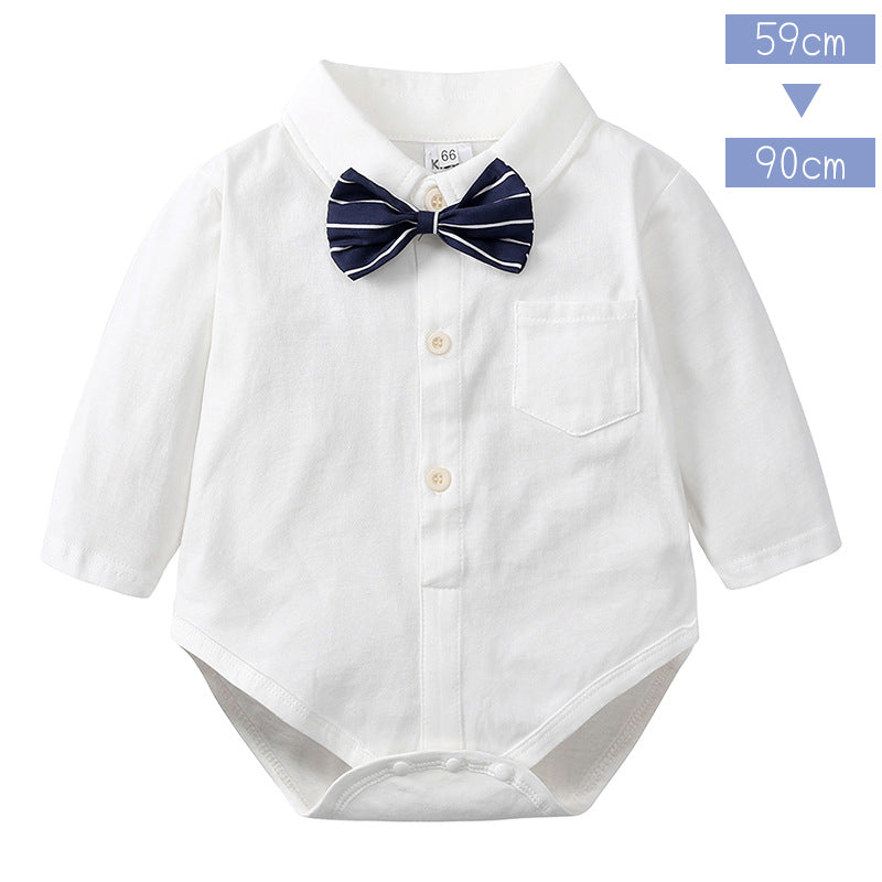 シャツ風ロンパース 蝶ネクタイ付き ボディスーツ ベビー キッズ 赤ちゃん 男の子 子供服 長袖 前開き 股下ボタン フォーマル