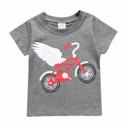 Tシャツ キッズ ベビー 男の子 女の子 トップス プルオーバー 半袖 クルーネック スワン マカロン ドーナツ 自転車 ナシ ボーダー おしゃれ かわいい カジュアル ラウンドネック 丸首 プリント 男児 女児 赤ちゃん 子供服