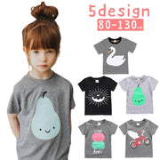 Tシャツ キッズ ベビー 男の子 女の子 トップス プルオーバー 半袖 クルーネック スワン マカロン ドーナツ 自転車 ナシ ボーダー おしゃれ かわいい カジュアル ラウンドネック 丸首 プリント 男児 女児 赤ちゃん 子供服