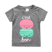 Tシャツ キッズ ベビー 男の子 女の子 トップス プルオーバー 半袖 クルーネック スワン マカロン ドーナツ 自転車 ナシ ボーダー おしゃれ かわいい カジュアル ラウンドネック 丸首 プリント 男児 女児 赤ちゃん 子供服