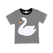 Tシャツ キッズ ベビー 男の子 女の子 トップス プルオーバー 半袖 クルーネック スワン マカロン ドーナツ 自転車 ナシ ボーダー おしゃれ かわいい カジュアル ラウンドネック 丸首 プリント 男児 女児 赤ちゃん 子供服