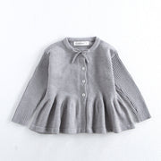 カーディガン ニット 長袖 前開き 羽織り キッズ 女の子 女児 子供服 トップス 上着 ボタン リボン ペプラム 裾フレア おしゃれ