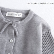 カーディガン ニット 長袖 前開き 羽織り キッズ 女の子 女児 子供服 トップス 上着 ボタン リボン ペプラム 裾フレア おしゃれ