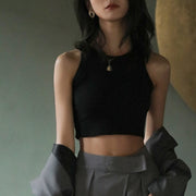 タンクトップ レディース トップス ショート丈 ミニ丈 大きいサイズ ノースリーブ へそ出し 無地 カジュアル ヨガ フィットネス