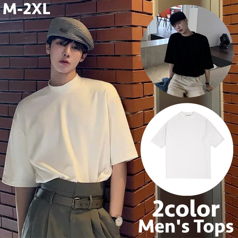 カットソー Tシャツ メンズ 男性 トップス 半袖 5分袖 ハイネック 無地 単色 シンプル カジュアル 着回し 合わせやすい 大きいサイズあり お洒落 お出かけ 普段使い 紳士服