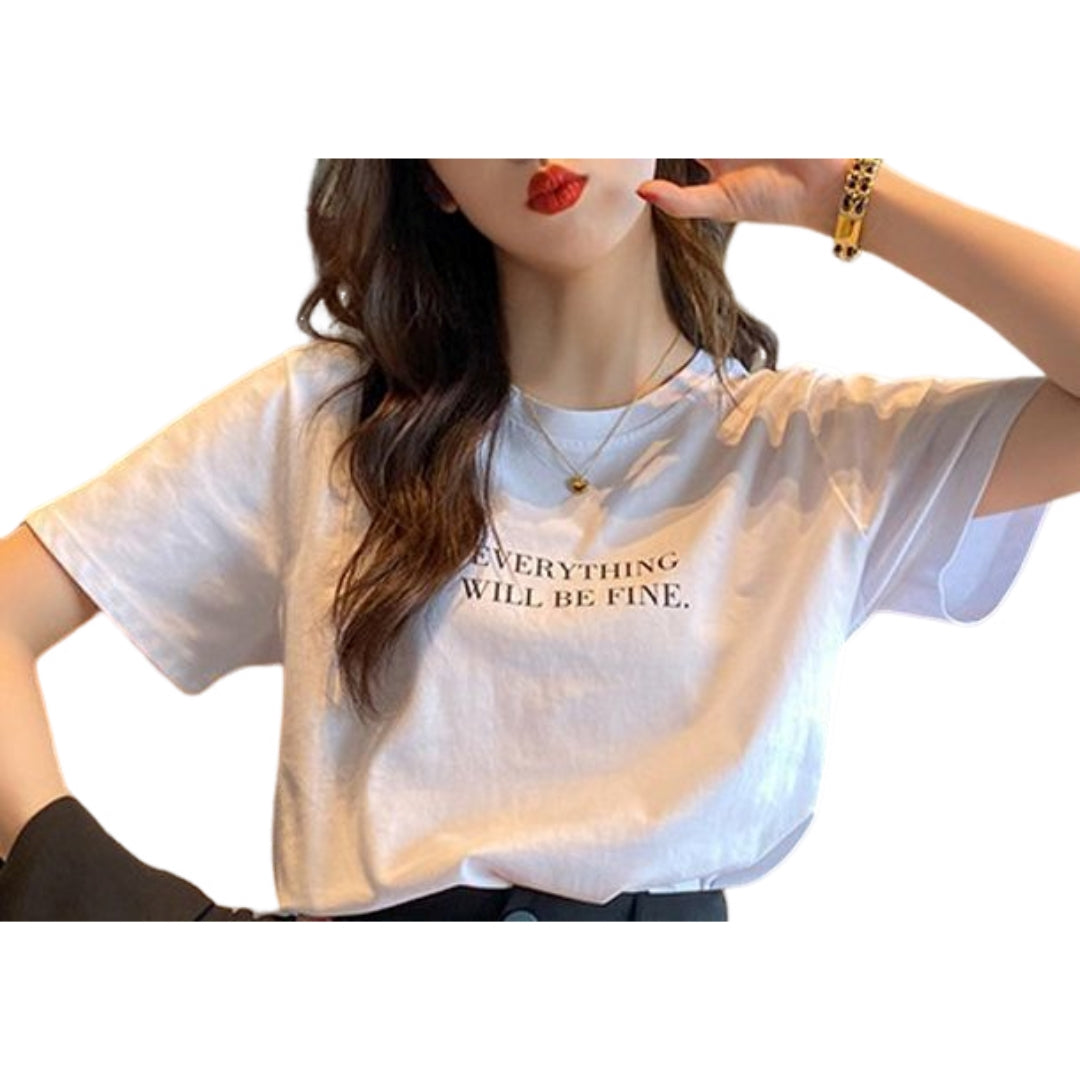 Tシャツ 半袖 レディース 女性用 クルーネック 英字 ロゴ入り ラウンドネック トップス 大きいサイズ有り シンプル カジュアル デイリー 普段使い お出かけ 着回し おしゃれ かわいい