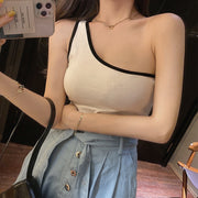 変形タンクトップ カットソー レディース 女性 トップス ノースリーブ ワンショルダー アシンメトリー アシメデザイン 無地 ブラック ホワイト グレー シンプル セクシー かわいい キュート ラフ カジュアル おしゃれ 夏 春