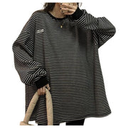 カットソー 長袖 レディース 女性 トップス 大きいサイズ ラウンドネック 袖リブ ボーダー しましま タグ付き ドロップショルダー ロンT カジュアル シンプル かわいい おしゃれ 着回し ヘビロテ 定番 黒 ベージュ