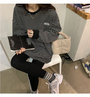 カットソー 長袖 レディース 女性 トップス 大きいサイズ ラウンドネック 袖リブ ボーダー しましま タグ付き ドロップショルダー ロンT カジュアル シンプル かわいい おしゃれ 着回し ヘビロテ 定番 黒 ベージュ
