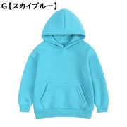 パーカー 子供服 キッズ ジュニア ベビー 男の子 女の子 トップス 長袖 プルオーバー 裏起毛 無地 フード付き ポケット カジュアル シンプル 可愛い おしゃれ あったか 暖かい 防寒 着回し力 単色 秋服 冬服 通園 通学