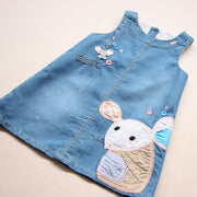 ワンピース ノースリーブ デニムワンピース デニム ラウンドネック キッズ 子供服 女の子 女児 刺繍 カラフル 可愛い ネズミ お出掛け おしゃれ着 お洒落 春 夏