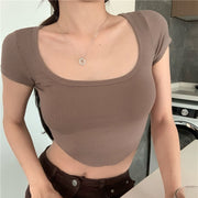 カットソー 半袖 レディース 女性 トップス Uネック ショート丈 リブ 無地 単色 シンプル 着回し力 合わせやすい お洒落 お出かけ 普段使い 婦人服