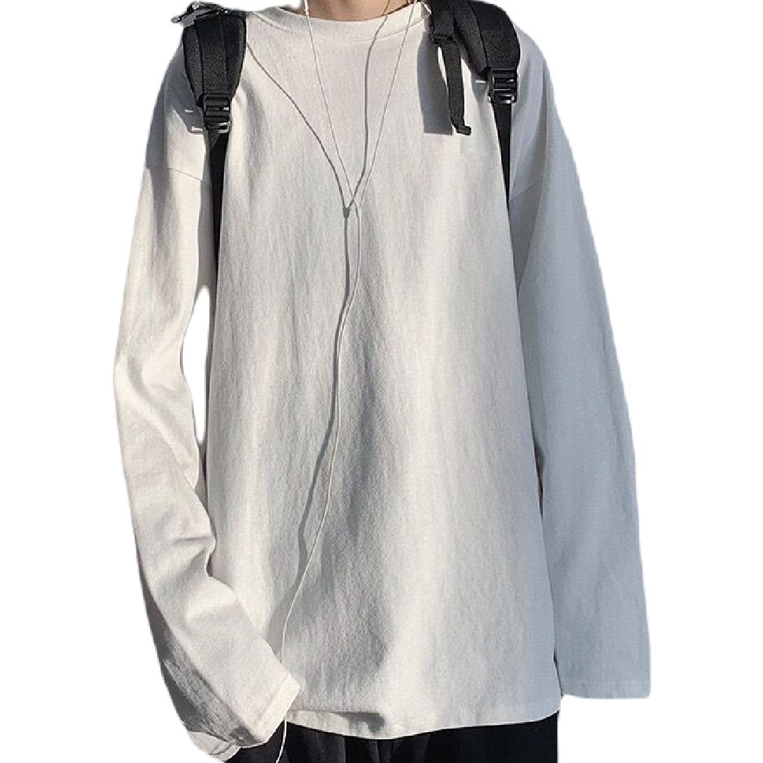 長袖Tシャツ メンズ 男性用 ロンT Tシャツ クルーネック ラウンドネック 丸首 無地 ドロップショルダー ゆったり オーバーサイズ 大きいサイズ プルオーバー シンプル