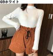長袖カットソー レディース 女性 トップス ハイネック タートルネック メロウフリル 無地 単色 シンプル 着回し 大きいサイズあり 婦人服