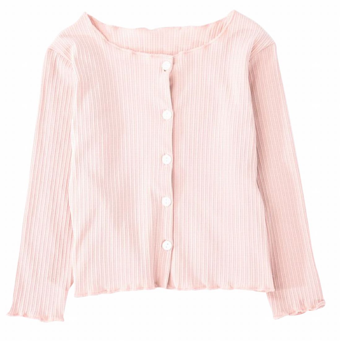 カーディガン メロウフリル 丸首 長袖 子供服 キッズ ピンク バリエーション画像