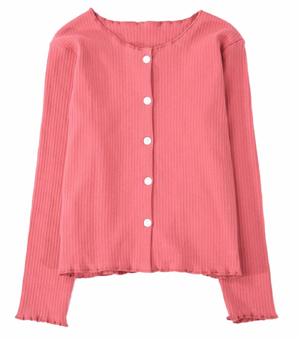 カーディガン メロウフリル 丸首 長袖 子供服 キッズ ルビーレッド バリエーション画像