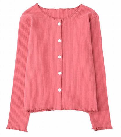 カーディガン メロウフリル 丸首 長袖 子供服 キッズ ルビーレッド バリエーション画像
