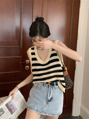 タンクトップ レディース 女性用 トップス ボーダー ニット Uネック 袖なし おしゃれ かわいい