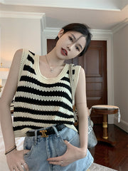 タンクトップ レディース 女性用 トップス ボーダー ニット Uネック 袖なし おしゃれ かわいい