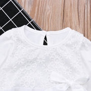 ワンピース 長袖 Aライン 女の子 ベビー キッズ 女児 ラウンドネック レース 花柄 リボン ベルスリーブ 透け感 シースルー シンプル 可愛い お洒落 ベビー服 ホワイト