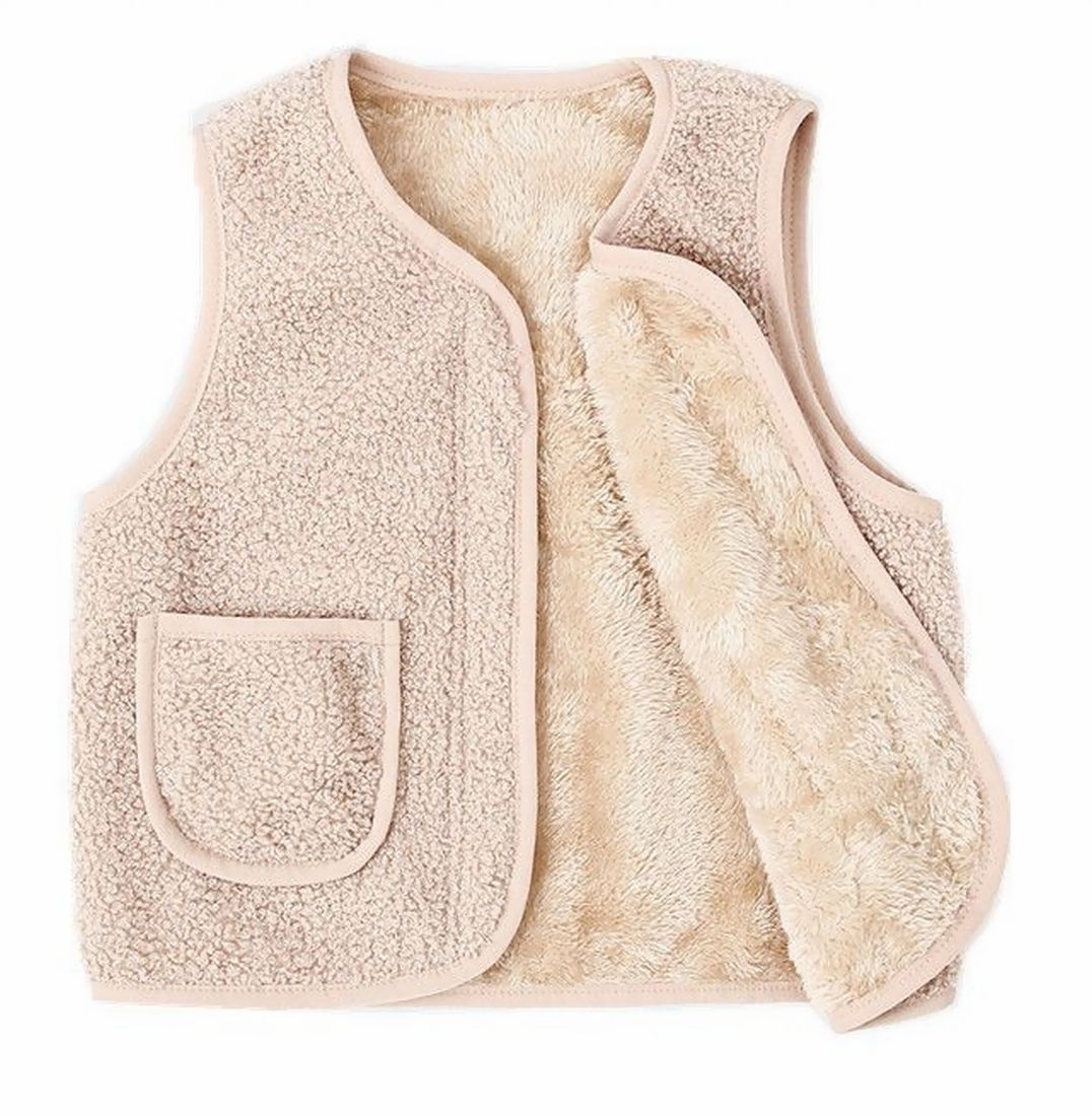 ベスト 子供服 キッズ ベビー ジュニア 女の子 男の子 フリース ボア もこもこ トップス Vネック ジップアップ 前開き 無地 シンプル カジュアル おしゃれ 可愛い 暖かい あったか 秋冬