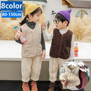 ベスト 子供服 キッズ ベビー ジュニア 女の子 男の子 フリース ボア もこもこ トップス Vネック ジップアップ 前開き 無地 シンプル カジュアル おしゃれ 可愛い 暖かい あったか 秋冬