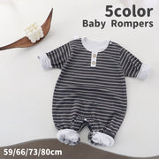 ロンパース カバーオール ベビー服 赤ちゃん 長袖 ボーダー柄 股下ボタン スナップボタン ラウンドネック 乳児 新生児 出産祝い 出産準備 着替えやすい かわいい おしゃれ お出かけ ギフト