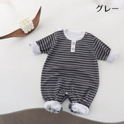 ロンパース カバーオール ベビー服 赤ちゃん 長袖 ボーダー柄 股下ボタン スナップボタン ラウンドネック 乳児 新生児 出産祝い 出産準備 着替えやすい かわいい おしゃれ お出かけ ギフト