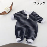 ロンパース カバーオール ベビー服 赤ちゃん 長袖 ボーダー柄 股下ボタン スナップボタン ラウンドネック 乳児 新生児 出産祝い 出産準備 着替えやすい かわいい おしゃれ お出かけ ギフト