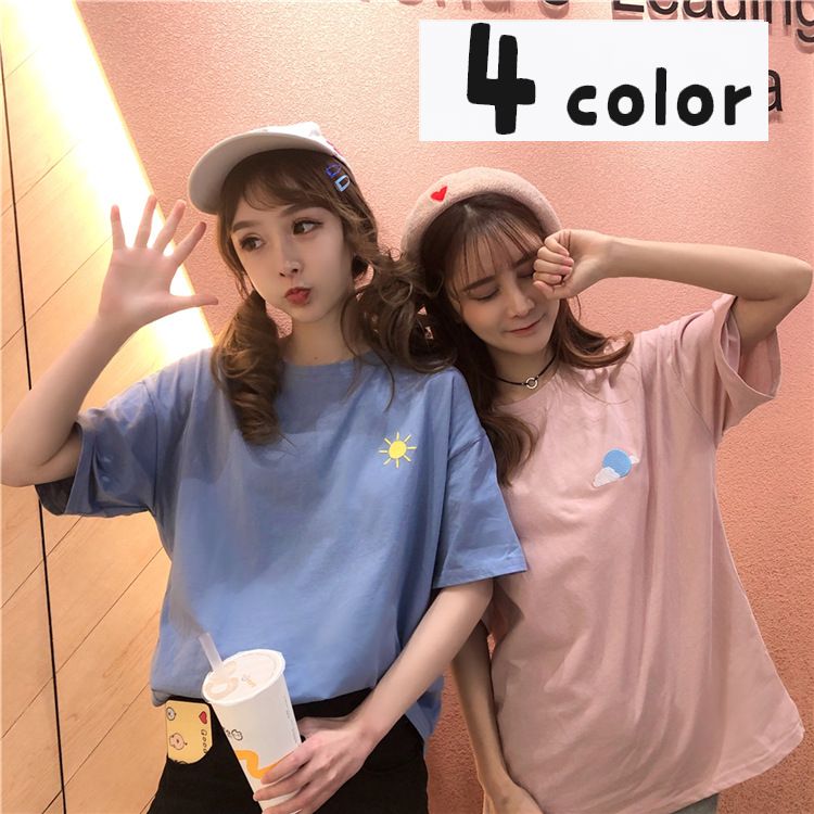 Ｔシャツ カットソー レディース トップス 半袖 クルーネック ゆったり カジュアル かわいい ベーシック 定番 スタンダード ワンポイント