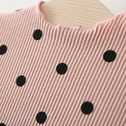 ふんわりチュール切り替えワンピース 長袖 女児 女の子 キッズ キッズ用 子ども 子ども用 ベビー ベビー用 可愛い かわいい リボン 水玉 ドット チュール チュールスカート ホワイト ピンク グレー ブラック 70 80 90 100